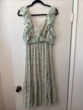 Black Tape_ Mint Floral Ruffle Maxi Dress